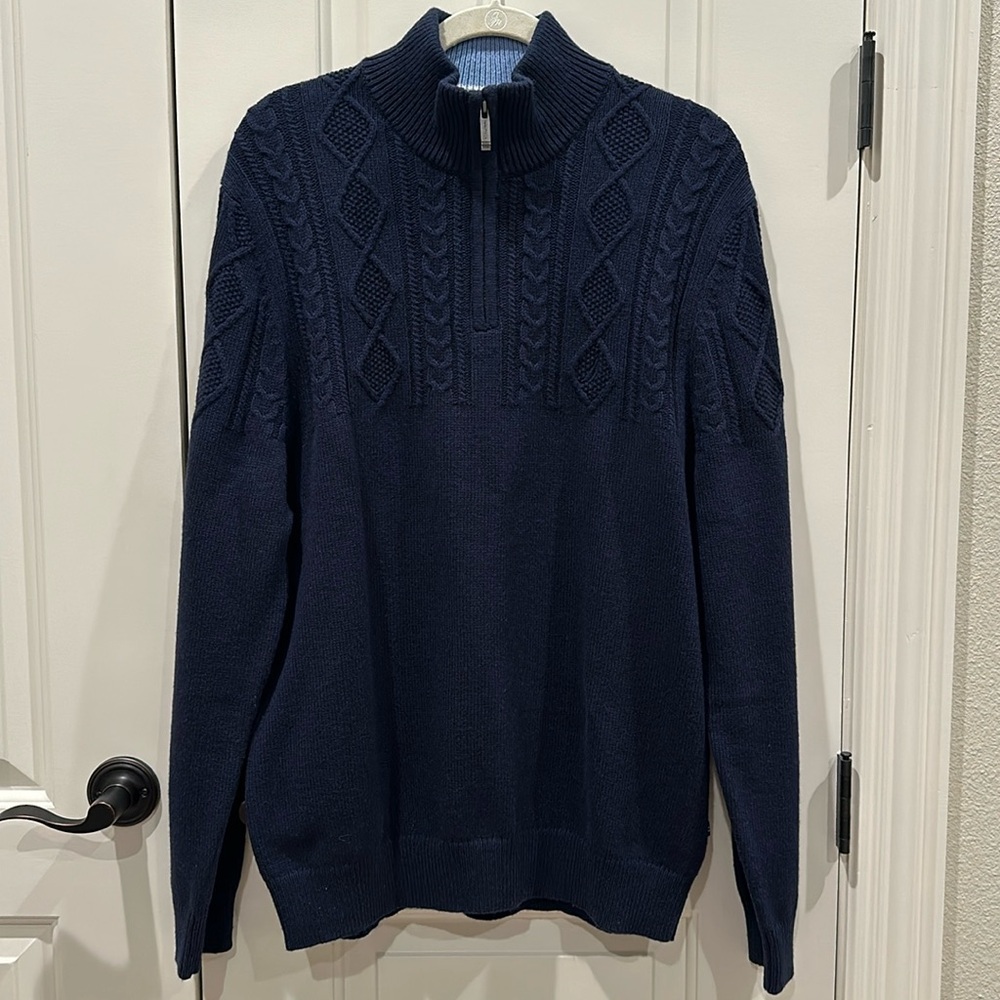 Nautica Navy Blue Men’s Knit 1/4 Zip Sweater, Large